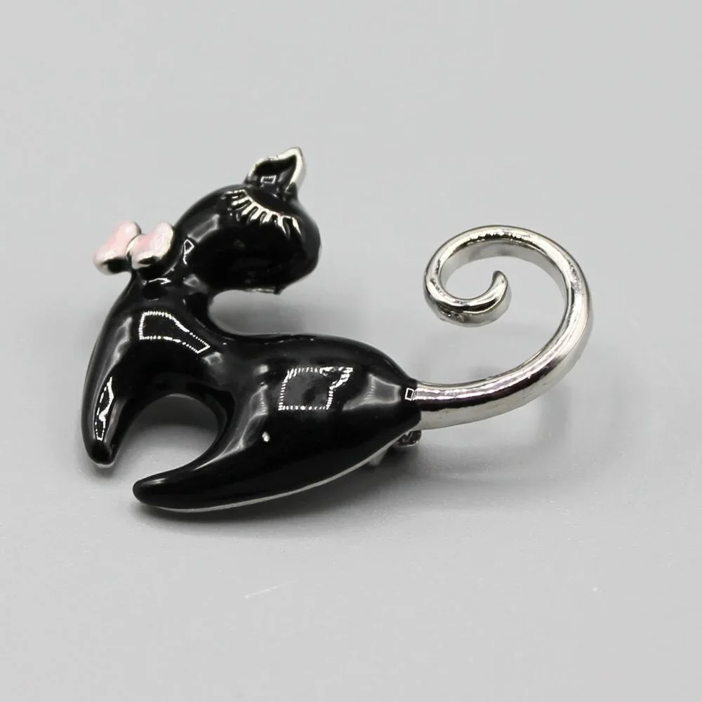 Cat brooch pin jewelry pendant adorable cute gold black pink small elegant - Picture 8 of 12